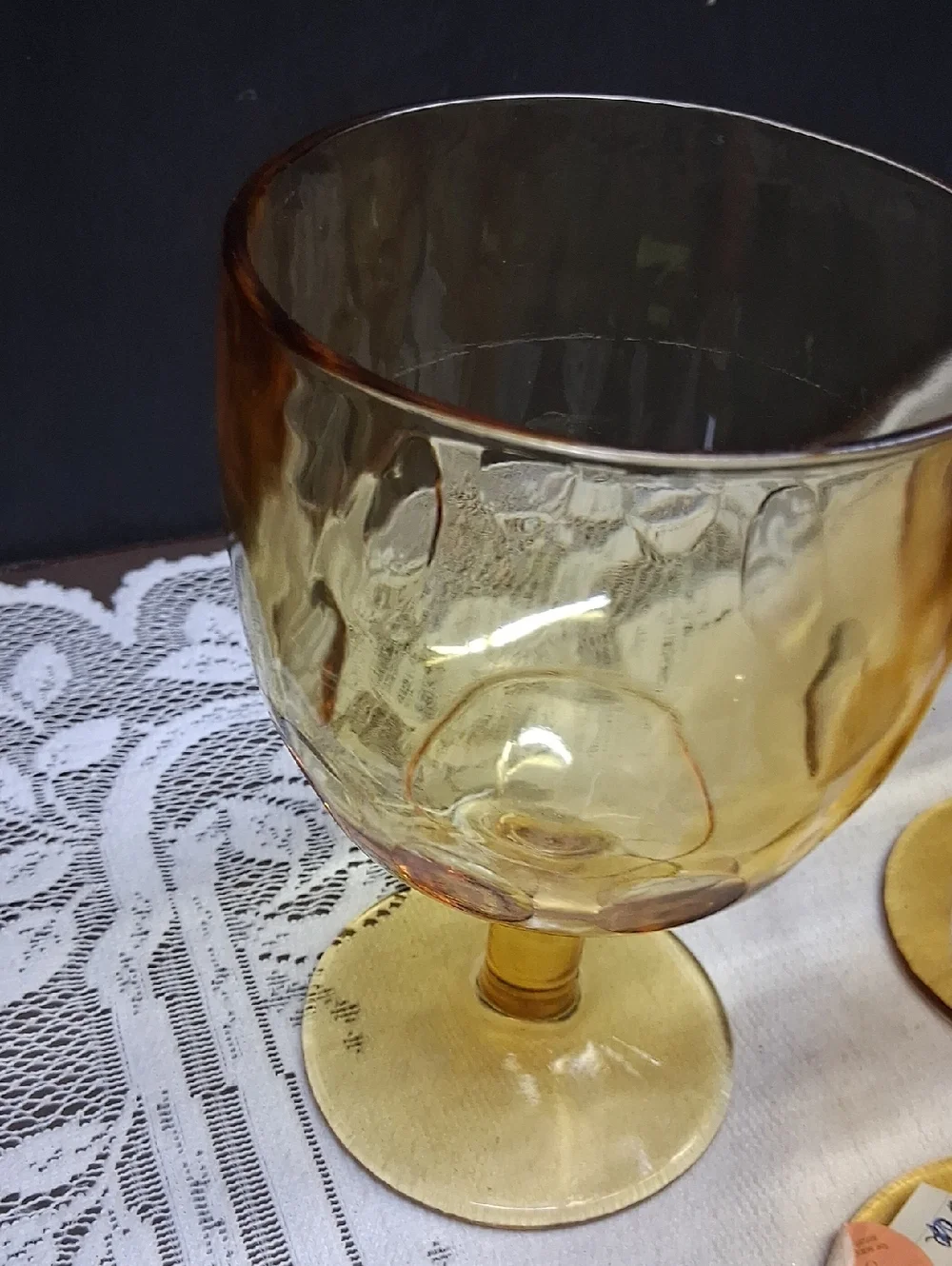 Vintage Bartlett Collins‎ Golden Amber Thumbprint Goblet